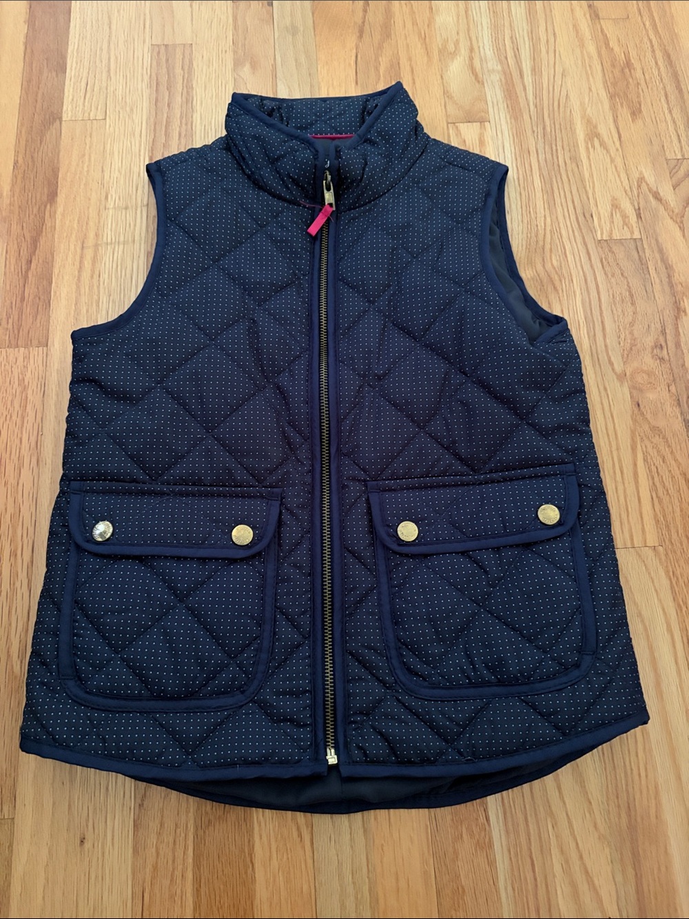 Quilted Navy Polka Dot Vest with Gold Buttons